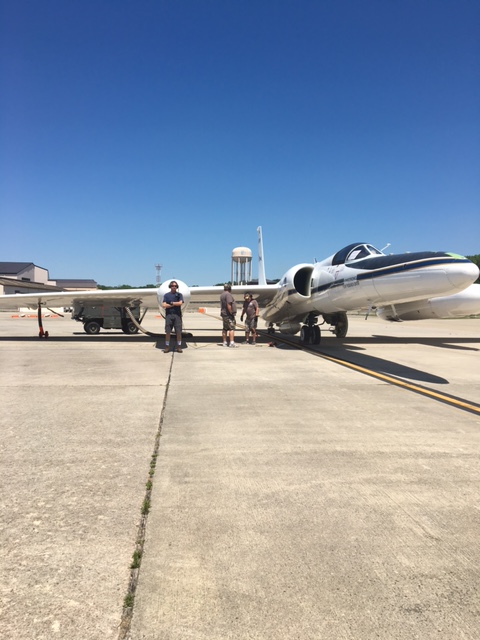 The ground crew stands with the NASA ER-2 airplane during the GOES-16 field campaign.