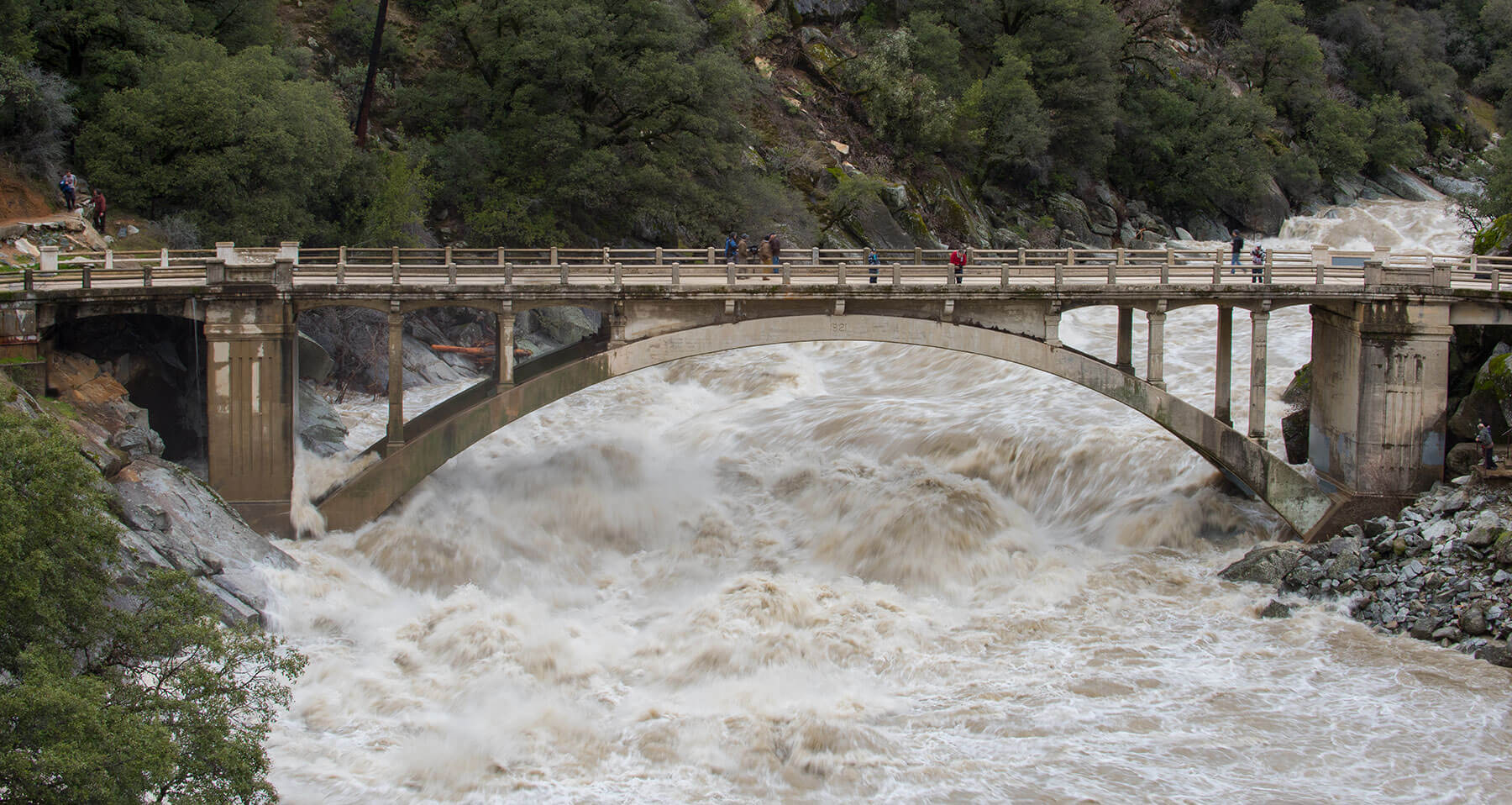 Photo of a bridge over the raging South Yuba River.