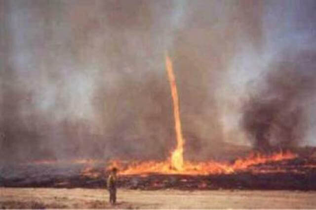 A fire tornado in brush.