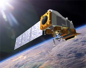 a cartoon version of the JPSS-1 satellite