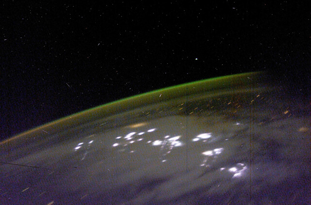 Image of lightning and the Aurora Australis