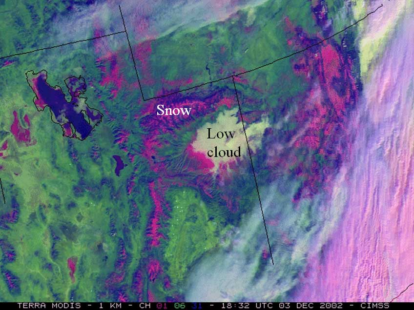 Three colors are used to show the data taken by an imager at three different wavelengths.