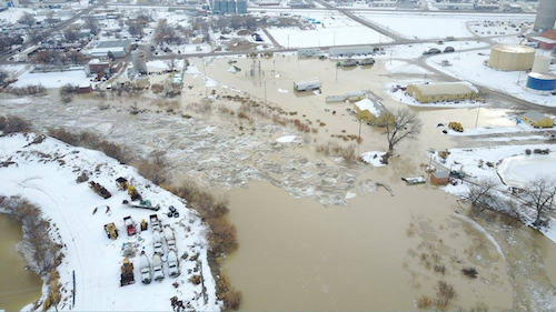 an ice jam blocking the Bighorn River in Wyoming