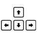 Cartoon representation of the four arrow keys on a keyboard, pointing up, down, left, and right.