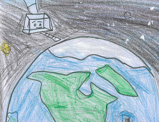 User submitted drawing of the GOES-T satellite orbiting above North America.