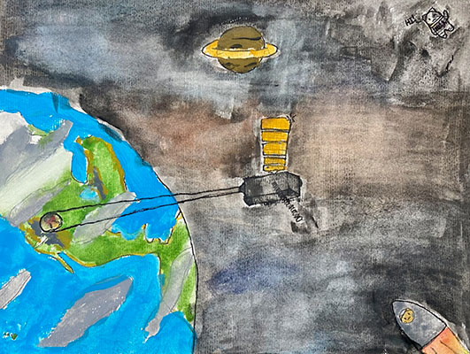 User submitted drawing of GOES-T observing a particular spot in the United States.