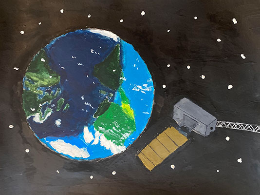 User submitted drawing of GOES-T orbiting the Earth.