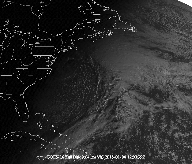 a satellite video of a noreaster traveling up the east coast of the United States