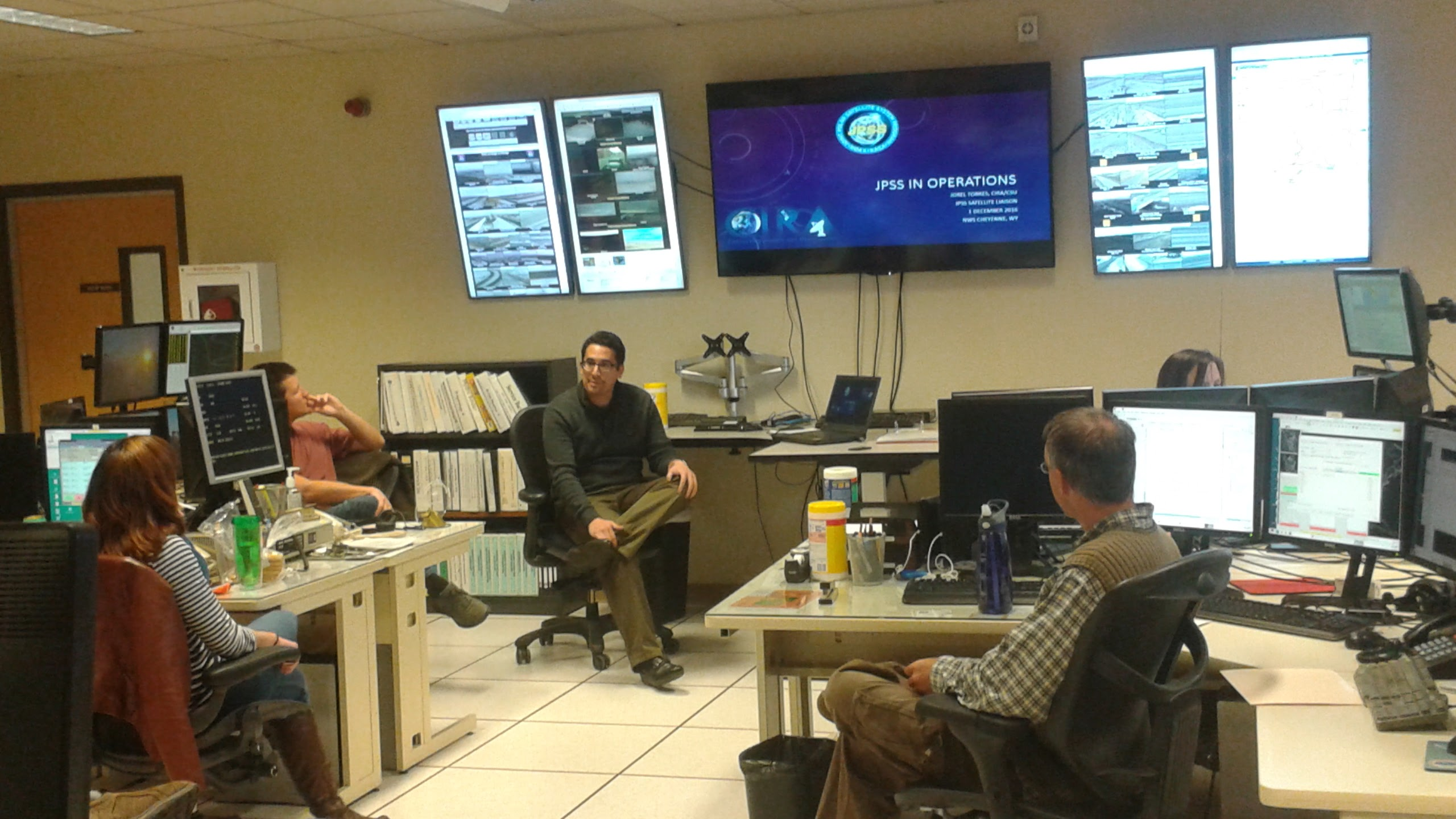 Torres speaking to NWS forecasters at the Weather Forecast Office (WFO)  Cheyenne, WY.