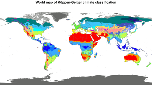 World map of climatic zones.