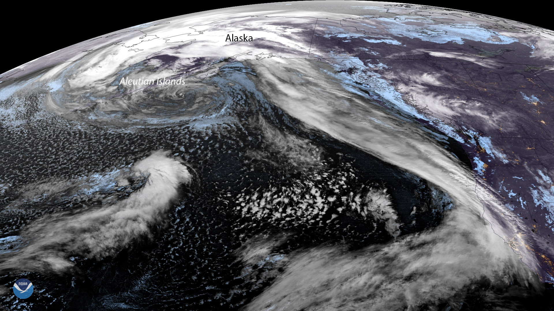 GOES West watched large low pressure system off Alaska on March 22, 2019.