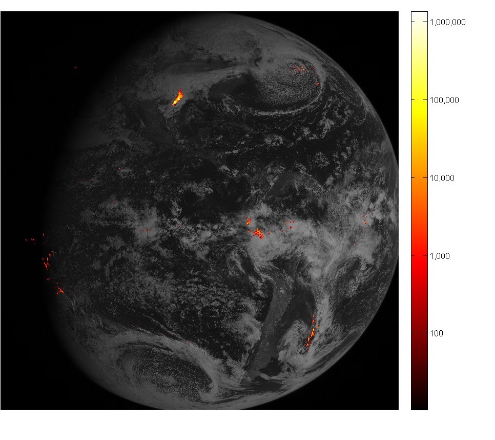 Lightning data captured on February 14, 2017 over the course of an hour.