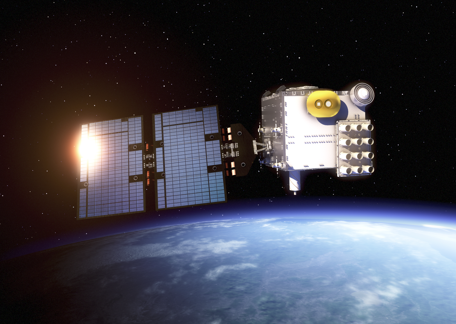 An artist's rendering of one of the COSMIC-2 satellites in space. 