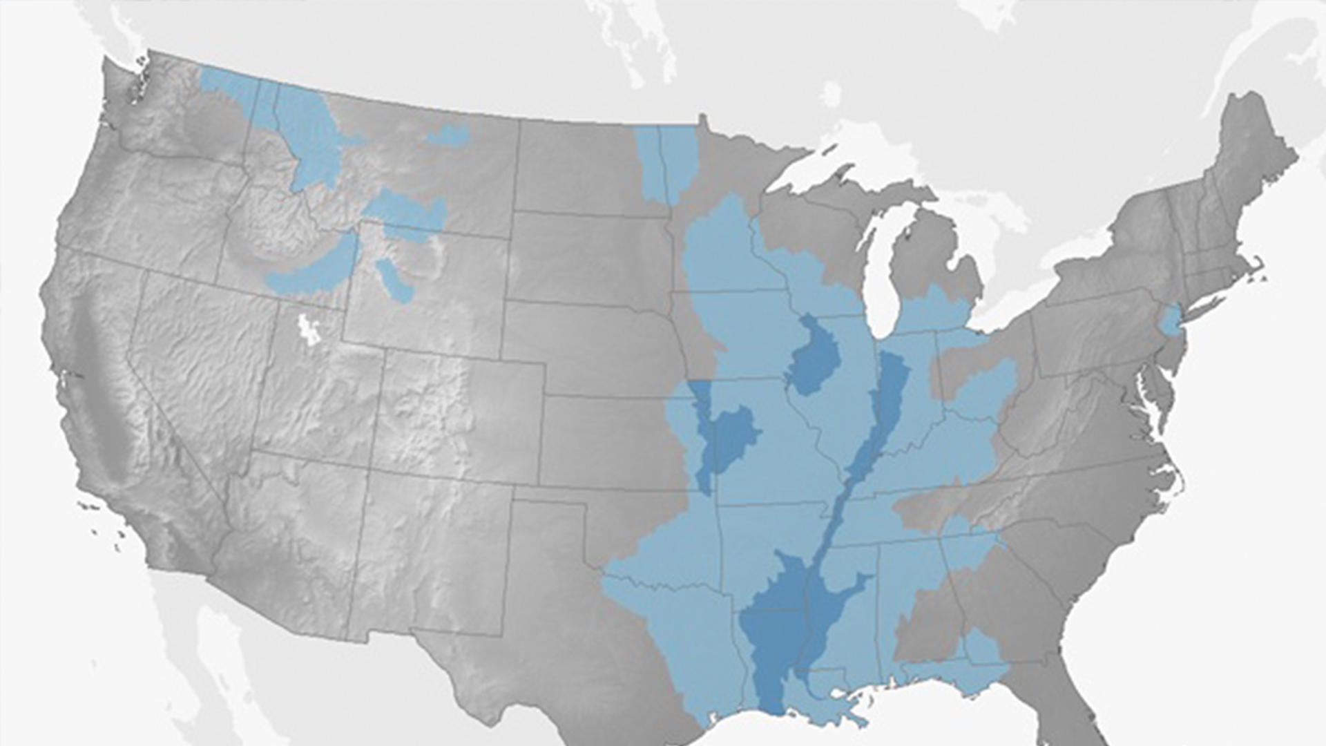 Image of the US with a flood map through the midwest