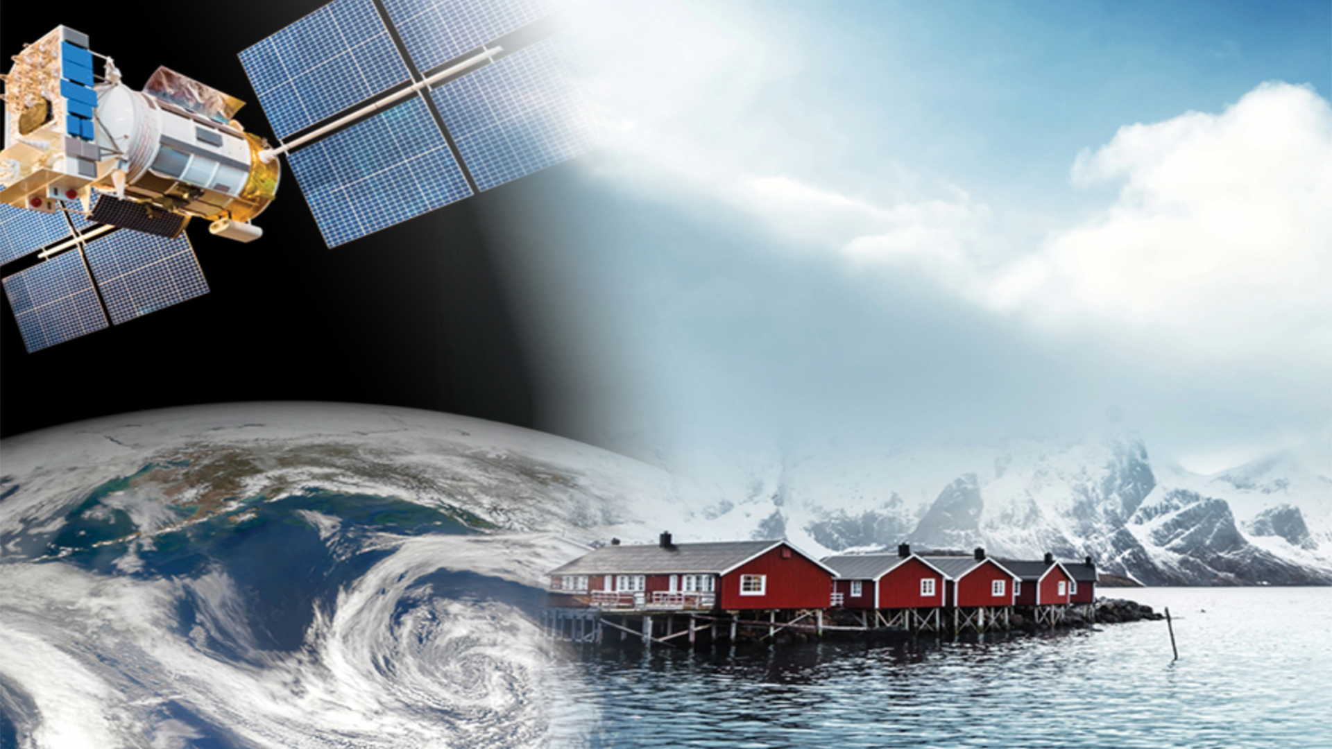 Image of a satellite and water with ice