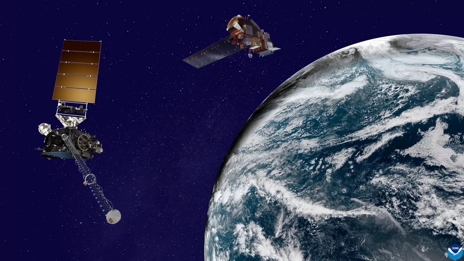 Image of the JPSS satellite orbiting the earth.