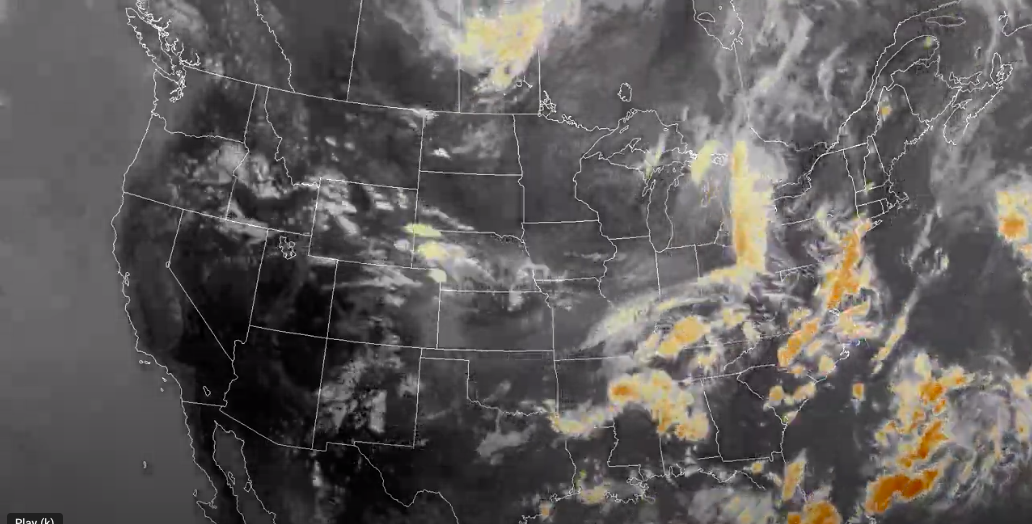 Image of infrared water vapor imagery of the entire united states in July 2023