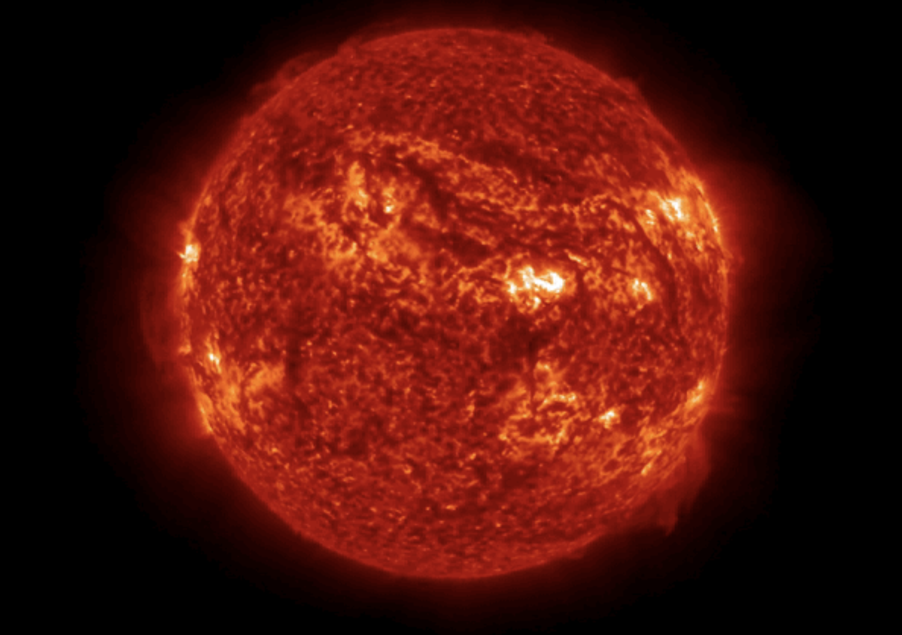 A red image of the sun using the SUVI instrument on GOES-16