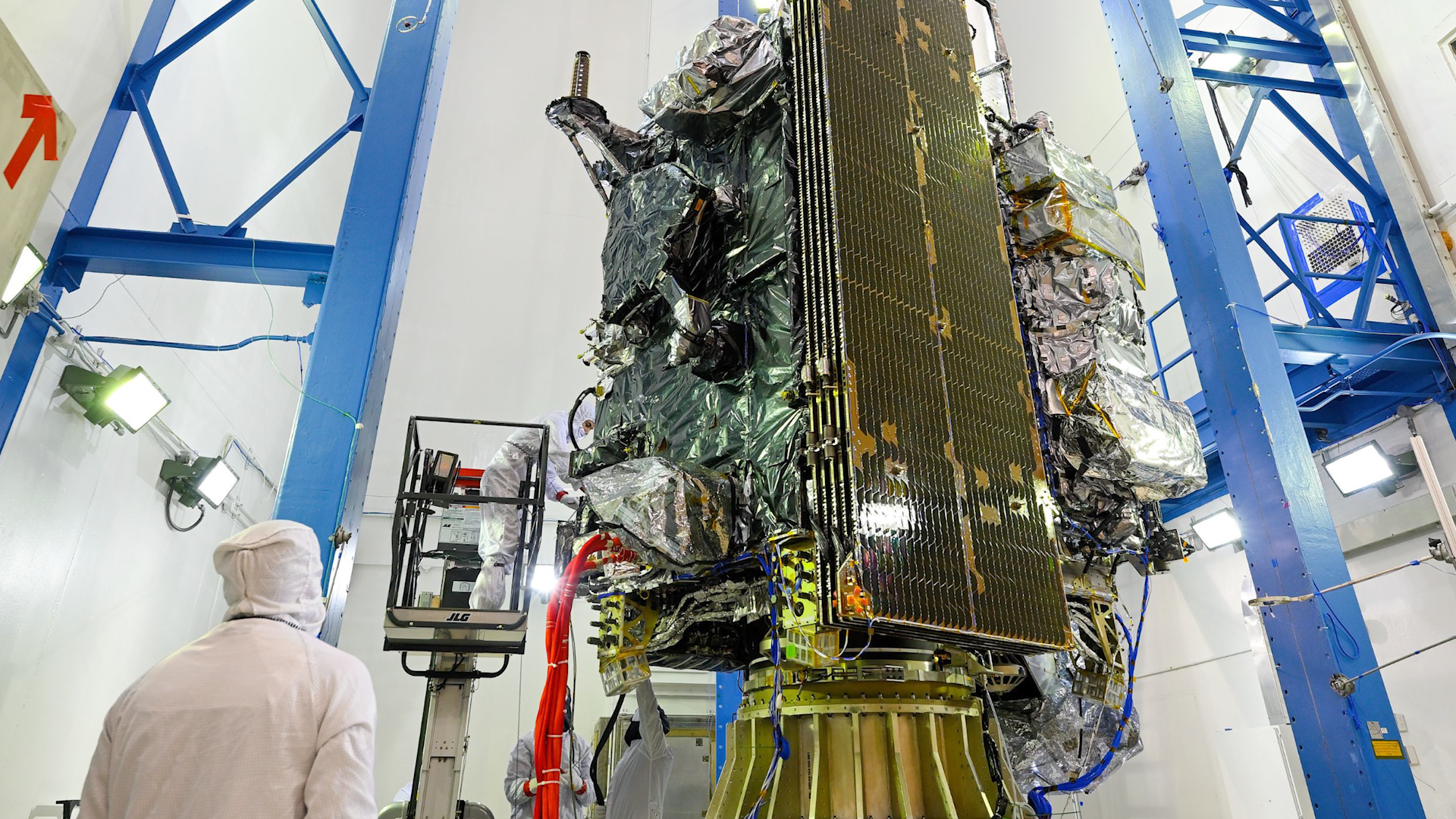 Image of the satellite GOES-U in the lab after completing a test.