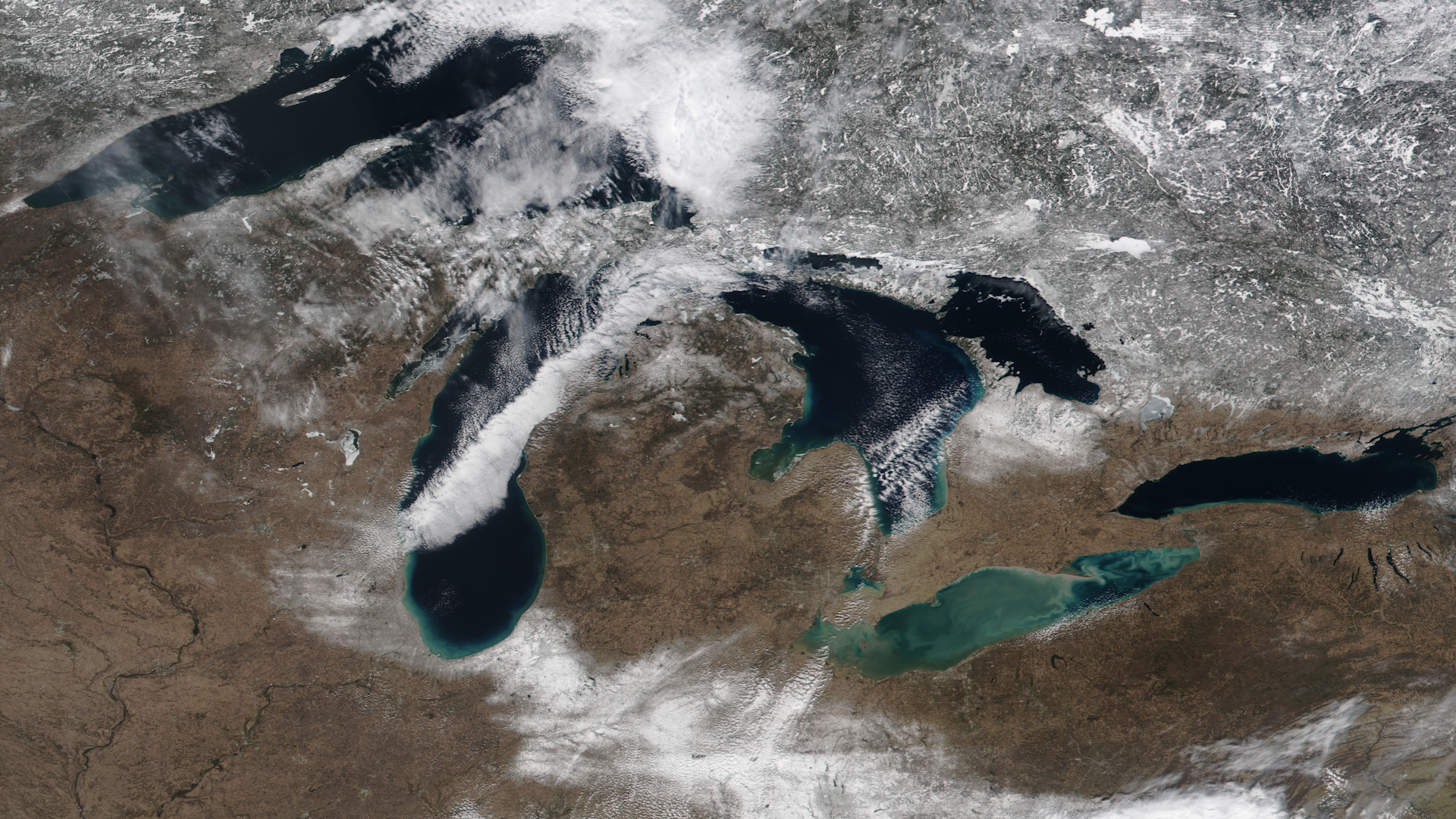 Image of clouds over Michigan and the Great Lakes