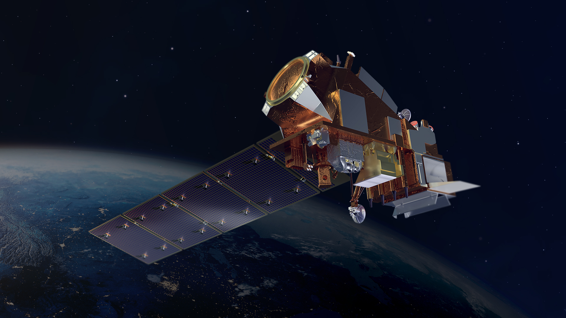 An artist's rendering of the NOAA-21 satellite in orbit