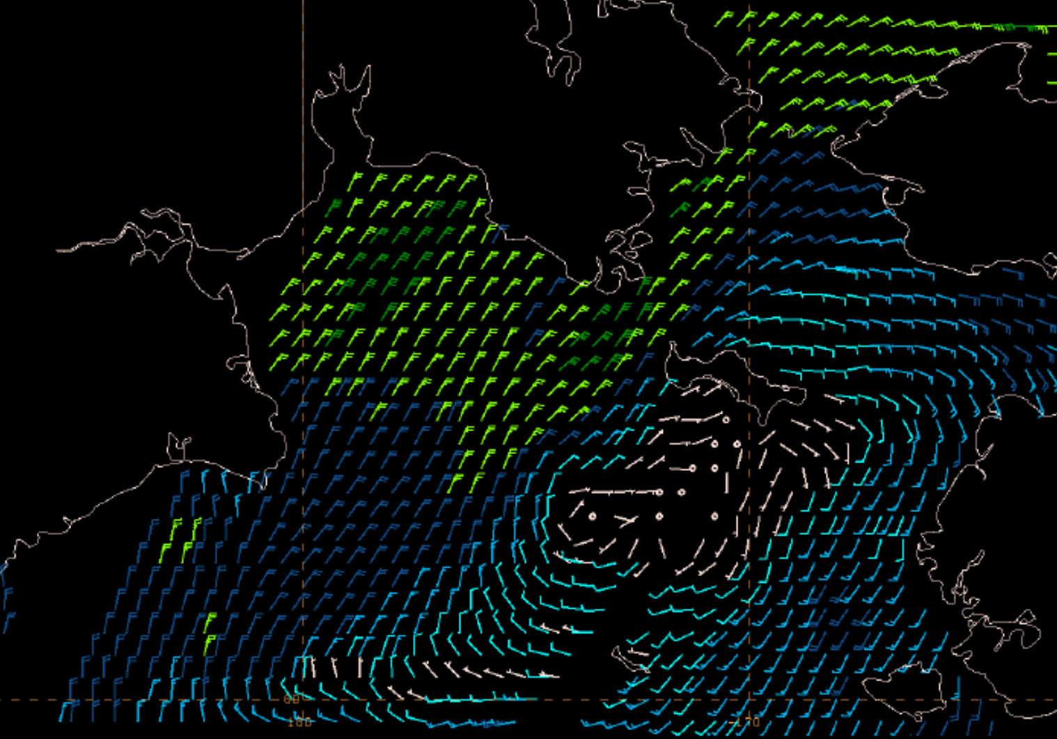 Data visualization from the ASCAT product of the Bering Sea