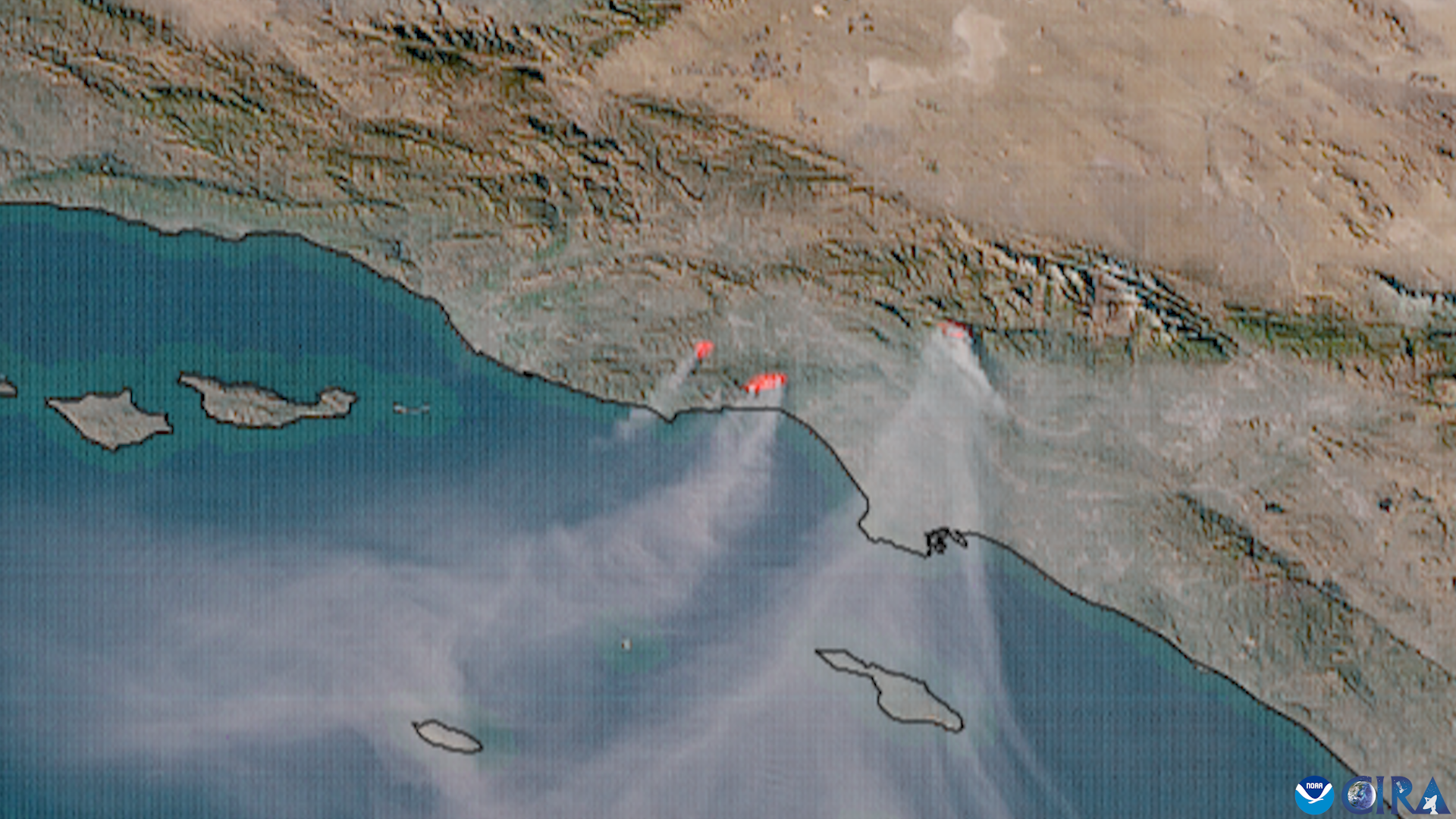 Fires around Los Angeles seen from space