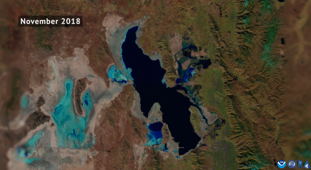 Great Salt Lake, seen via NOAA's JPSS satellites in Nov. 2018. 