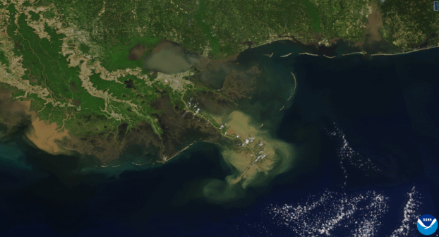Sediment runoff on the Mississippi River delta