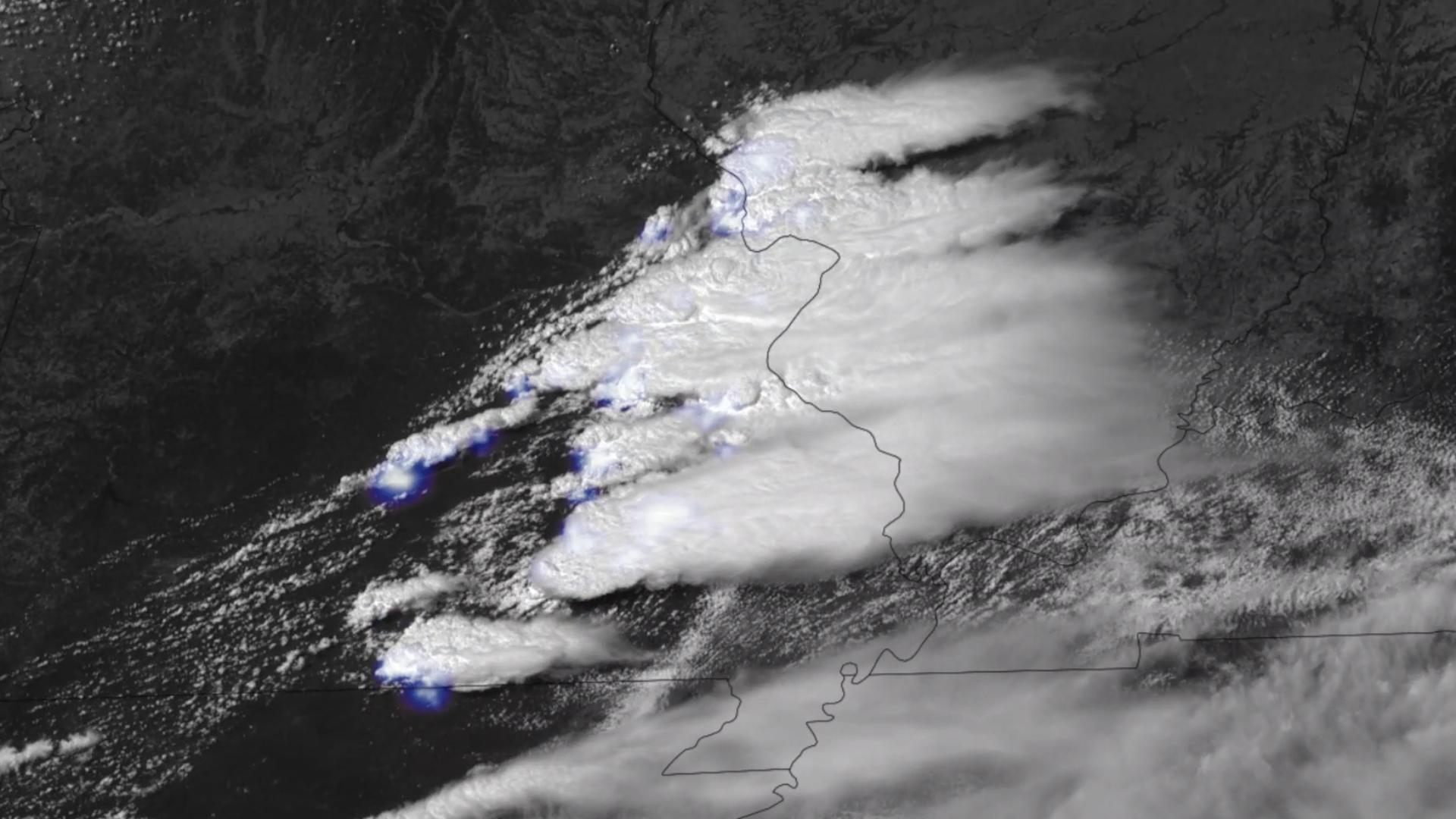 A thunderstorm over Minnesota and Illinois seen from space.