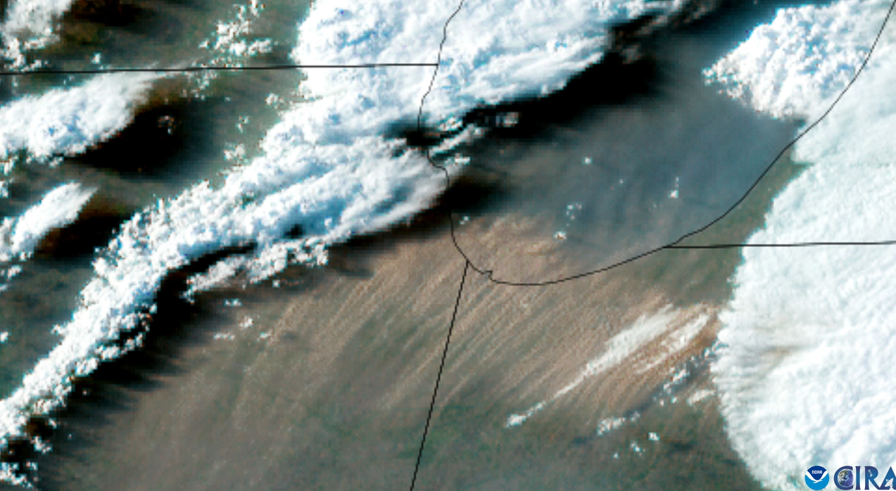 Dust storm seen via satellite impacting the Midwest