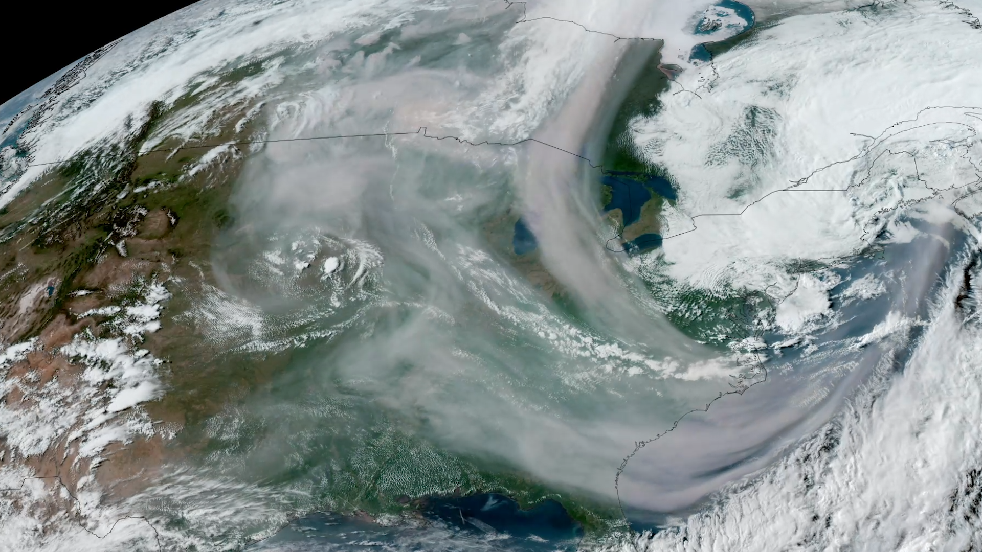 Smoke over Canada from wildfires seen from space.