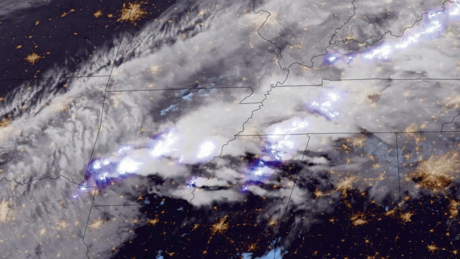 Lightning seen from space over the mid-west of the United States.