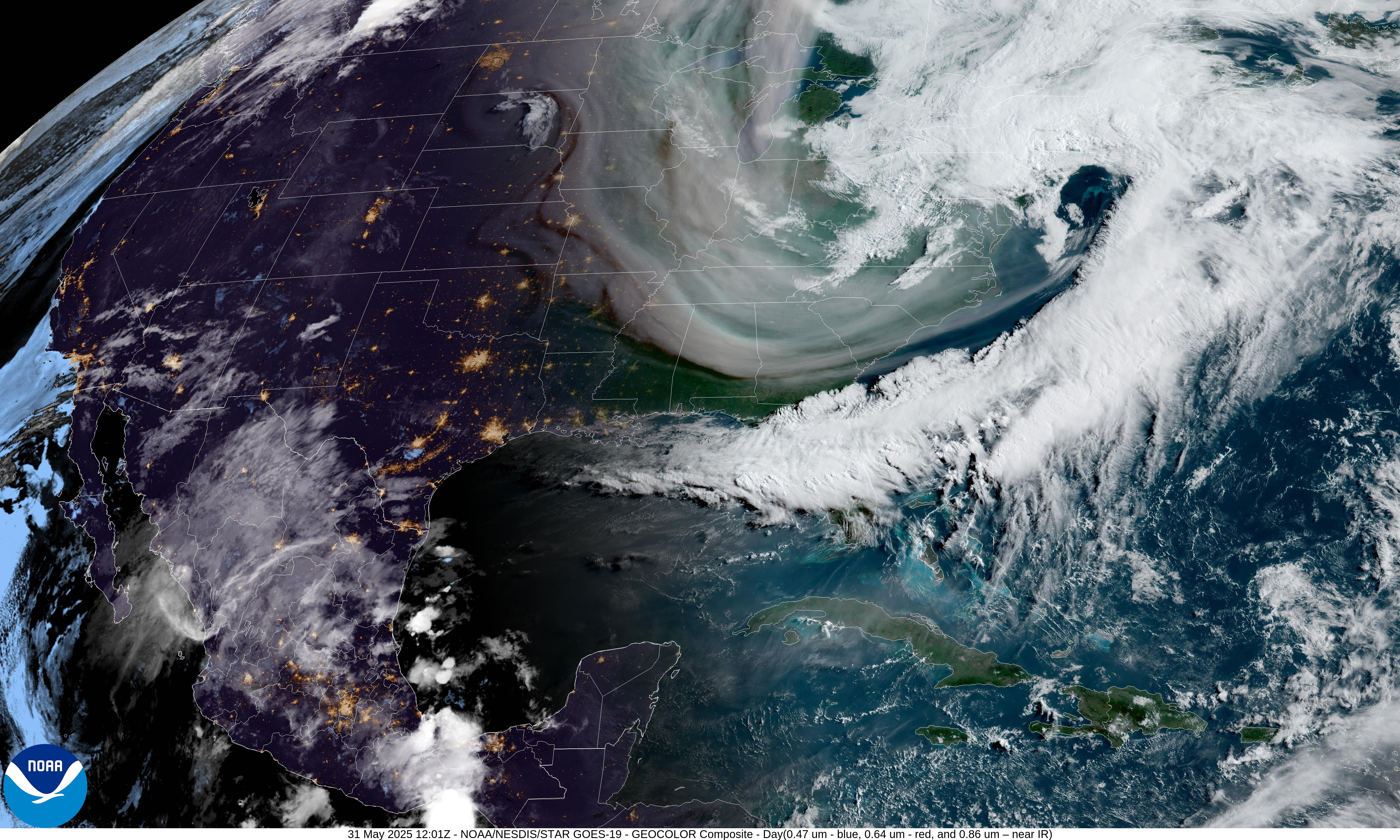 Smoke seen from space over canada.