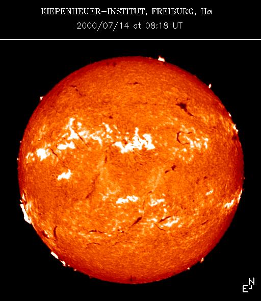 The orange and yellow sun seen from space.