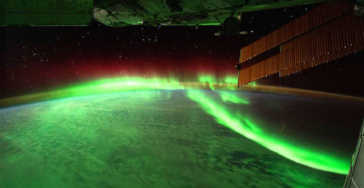Aurora Borealis seen from space with a satellite.