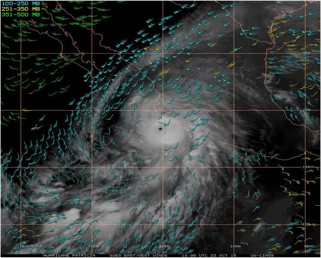 Hurricane Patricia seen over the earth from space.