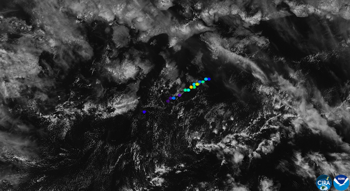 A view of Artemis II re-entering the atmosphere, as seen by the Geostationary Lightning Mapper (GLM) instrument onboard GOES West.