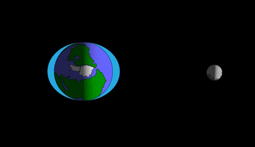 This animation shows the tidal force in a view of Earth from the North Pole. As regions of Earth pass through the bulges, they can experiences a high tide.