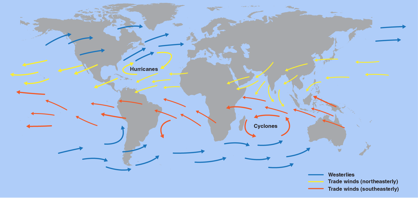 westerlies on world map